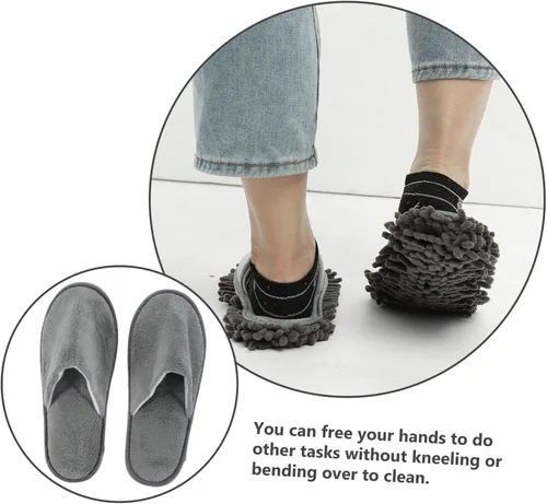 Miniatura 7 de CHILDWEET 2 pares de pantuflas reutilizables con material de chenilla, suaves y prácticas, cubiertas de zapatos de limpieza para el hogar, se