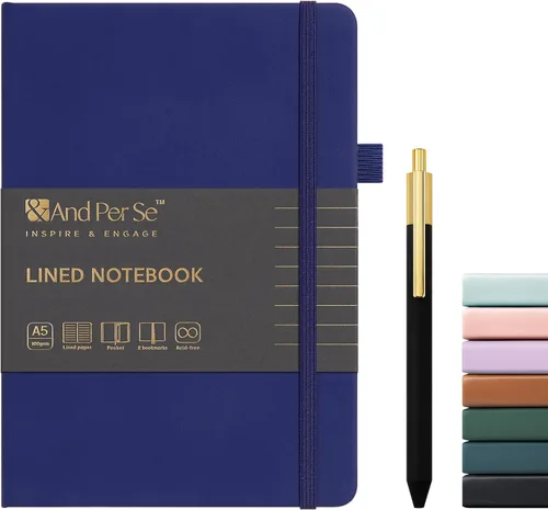Miniatura 12 de &And Per Se Juego de diario y bolígrafo forrados, cuaderno A5 de tapa dura de cuero con bolígrafo y juego de papelería, 160 páginas de 3.53 oz/m²
