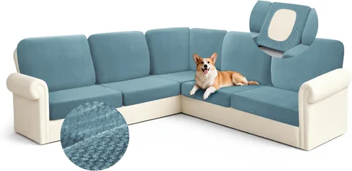 Miniatura 19 de Arfntevss - Fundas para sofá modular en forma de L de 5 asientos, fundas elásticas ajustadas para cojín de sofá de esquina para perros, protector