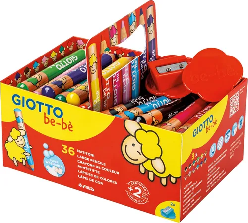 Miniatura 3 de GIOTTO be-bè Lápices y sacapuntas grandes paquete preescolar para niños pequeños, 36 lápices, colores surtidos, ideal para la escuela y el hogar