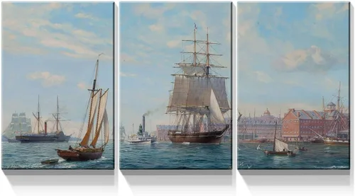 Denozer - 3 paneles de impresiones artísticas en lienzo para pared - Barco de vela grande en pintura de paisaje oceánico | Decoración moderna de
