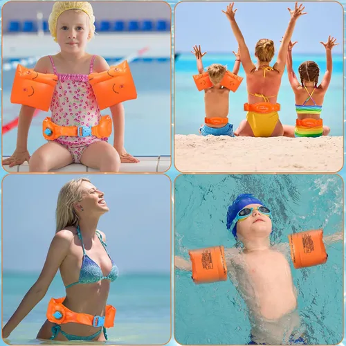 Miniatura 7 de Paquete de 6 flotadores de brazo para adultos, flotadores de cinturón de natación, flotadores inflables portátiles, cinturón de natación con hebilla