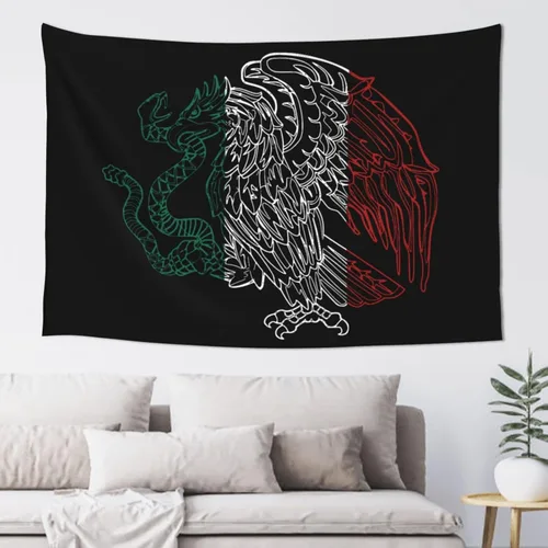 Miniatura 28 de JUHIOPOI Tapiz de pared con bandera de México, arte nocturno mexicano para decoración de pared lateral de dormitorio, (60 x 40 pulgadas)