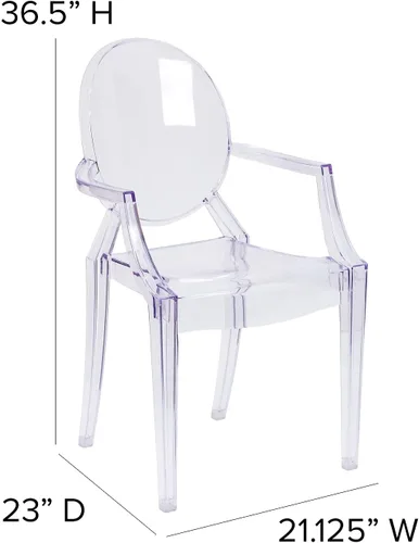 Miniatura 5 de Flash Furniture Silla de comedor y acento fantasma para interiores y exteriores con brazos curvos y asiento contorneado, silla apilable