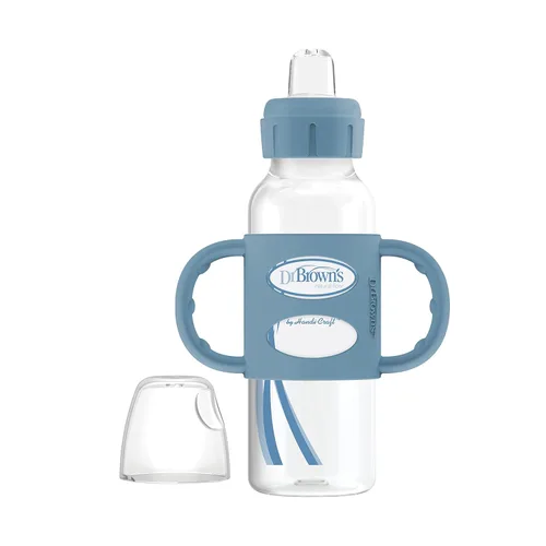 Miniatura 11 de Dr. Brown's Milestones - Botella de boquilla estrecha con 100% silicona, asas de fácil agarre y boquilla suave para sorber, 8 onzas, azul claro