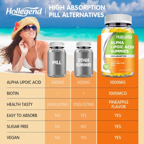 Miniatura 5 de Gomitas de ácido alfa lipoico de 1000 mg con biotina, suplemento de ALA masticable de alta absorción para antioxidantes, salud cerebral y apoyo