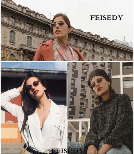 Miniatura 79 de FEISEDY Gafas de sol de diseñador de moda Retro pequeños pétalos forma arco templo diseño B2298