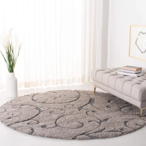Miniatura 39 de SAFAVIEH - Alfombra de la Colección Florida Shag - 5' redonda, gris y azul claro, diseño de pergamino, sin deshilachado y fácil de limpiar, pelo