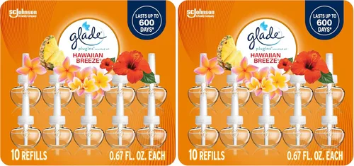 Glade PlugIns - Recambios de ambientador, aceites esenciales y perfumados para el hogar y el baño, Hawaiian Breeze, 6.7 onzas líquidas, 10 unidades