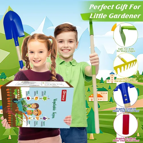 Miniatura 6 de Qtioucp - Juego de herramientas de jardinería para niños, juguetes al aire libre, juego de patio trasero con carretilla, juguetes educativos STEM