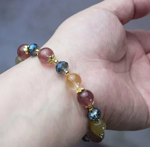 Miniatura 155 de Precious Gemstone Natural Crystal Healing Bracelet, Rutilated Quartz, Moonstone, Quartz Handmade Original Design Bracelet