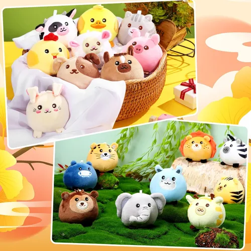 Miniatura 4 de Halloscume Juego de 18 piezas de mini animales de peluche a granel de 3.15 pulgadas, pequeños adornos de animales de la selva de granja