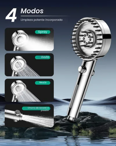Miniatura 6 de Cabezal de ducha filtrado con mano, cabezal de ducha de alta presión con 4 modos de pulverización con filtros para suavizador de agua dura, filtro