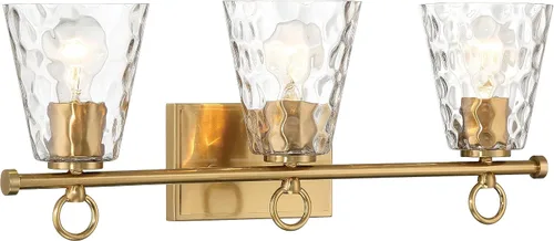 Miniatura 7 de Imogen - Lámpara de tocador de 3 luces de cristal de agua martillada y metal dorado cepillado