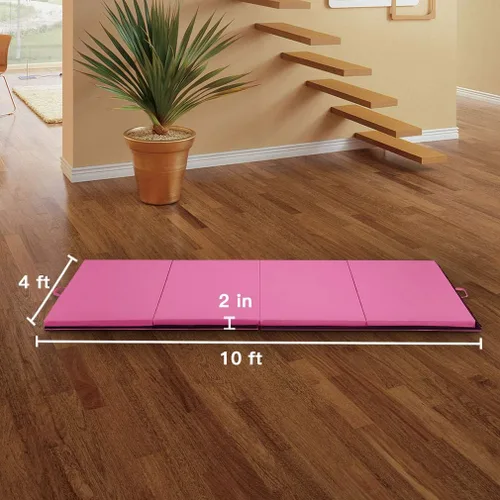 Miniatura 6 de Colchoneta de gimnasia portátil plegable de 4 x 8/2 x 6 pies, tapete de ejercicio de piel sintética con asas de transporte para entrenamiento en Rosa