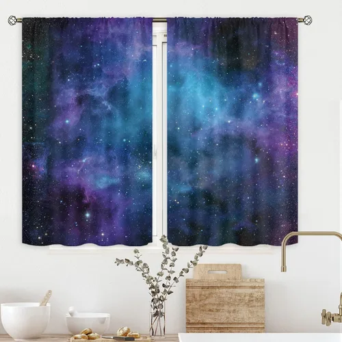 Cortinas de cocina con diseño de galaxia para cocina, con bolsillo para barra, 27.5 pulgadas de ancho x 39 pulgadas de largo, decoración de
