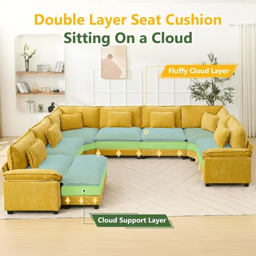 Miniatura 3 de Juego de sofá seccional modular de gran tamaño, sofá de nube convertible de asiento profundo, sofá esquinero grande en forma de L con cojines Beige