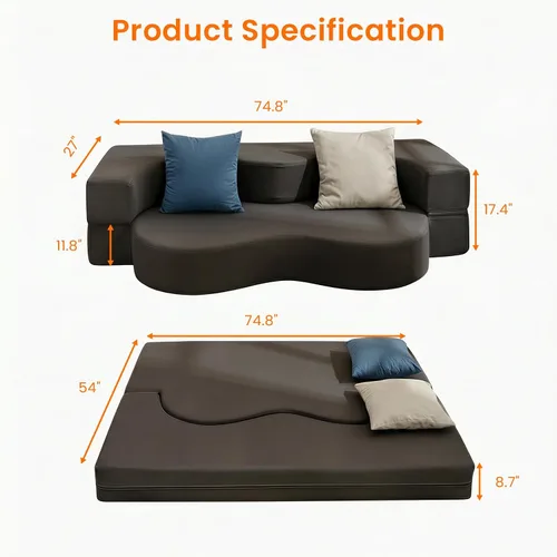 Miniatura 2 de ijuicy Sofá cama convertible de tamaño matrimonial, sofá cama futón plegable, colchón plegable de espuma, tela de leathaire, sofá cama para el suelo