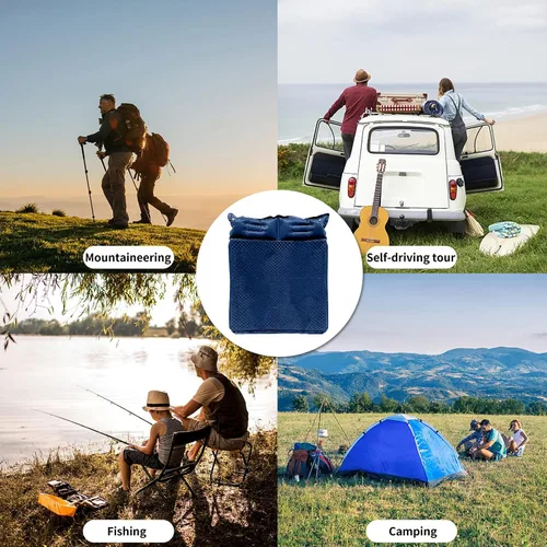 Miniatura 5 de Colchoneta de dormir doble para acampar con almohada, colchón de espuma viscoelástica de 2 pulgadas para 2 personas, almohadilla de campamento
