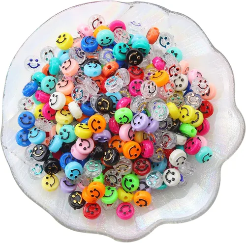 Cuentas de cara sonriente, cara feliz de 0.394 in, acrílico, bonitas cuentas espaciadoras, fabricación de collares y pulseras, suministros de