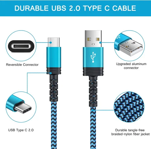 Miniatura 5 de Cable de carga C de 6 pies, cable de carga rápida tipo C, cargador de teléfono Android para Moto G Stylus/Play/Power, Razr, Samsung Galaxy Blanco