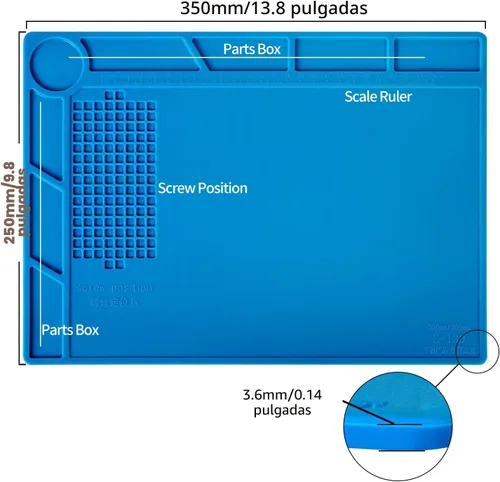 Miniatura 2 de Kaisi S-130 - Alfombrilla de reparación de silicona aislante para soldadura, resistente al calor, alfombrilla de trabajo de silicona 932°F con regla