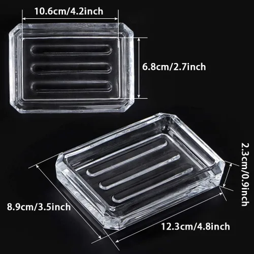 Miniatura 3 de MDLUU Paquete de 2 jaboneras de vidrio, bandeja decorativa para guardar jabón para ducha, bañera, fregadero de baño, fregadero de cocina (cuadrado)