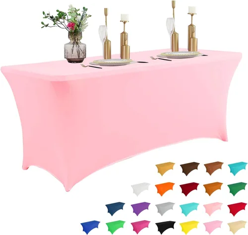 Miniatura 30 de IVAPUPU Paquete de 2 Manteles de Mesa de 6 Pies para Mesa Rectangular Ajustados para Eventos Elásticos Azul Niebla Cubiertas de Mesa Lavables Azul