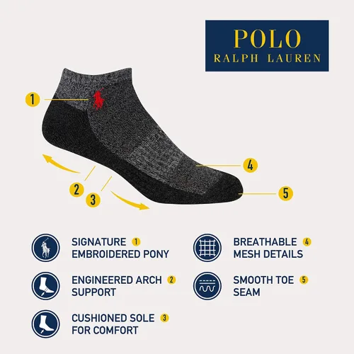 Miniatura 2 de Polo Ralph Lauren Men's Classic Sport Marled Socks-6 Pair Pack-Breathable Mesh and Arch Support