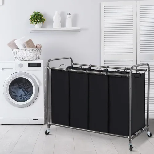 Miniatura 8 de STORAGE MANIAC Clasificador de Ropa Sucia de 4 Secciones, Cesto de Ropa Sucia de 47.8 Galones (181 L) con Ruedas, Clasificador de Cestas Divisoras