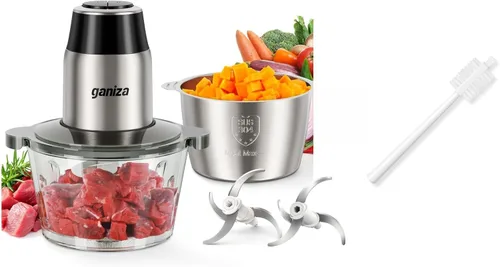 GANIZA Procesadores de alimentos, picadora eléctrica con picadora de carne y picadora de verduras, 2 cuencos (8 tazas+8 tazas) con potente motor de