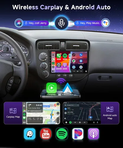 Miniatura 3 de 【DSP integrado】Estéreo de coche Android para Honda Civic 2001 2002 2003 2004 2005 Radio inalámbrica Carplay Android Auto GPS Chip, pantalla táctil