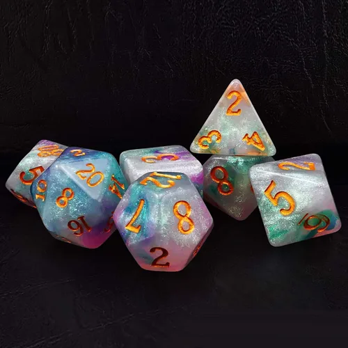 Miniatura 13 de Bescon Fantasía Arco Iris Brillante Dados Poliédricos 7pcs Set Caramelo de Medianoche, Juego de dados RPG Luminoso Resplandor en la oscuridad