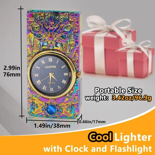 Miniatura 5 de Reloj Eléctrico Genial con Encendedor de Plasma de Doble Arco, Resistente al Viento, Recargable por USB con Indicación de Batería para Fuego, Dragón