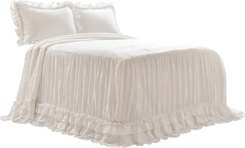 Miniatura 7 de Lush Decor Ella Colcha de Encaje con Volantes, Juego de 3 Piezas, Queen, Blanco - Bonito Juego de Cama - Ropa de Cama Queen - Ropa de Cama Blanca