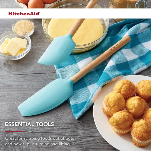 Miniatura 4 de KitchenAid Juego de espátulas de bambú, 2 piezas, Aqua Sky aguamarina (Aqua Sky)