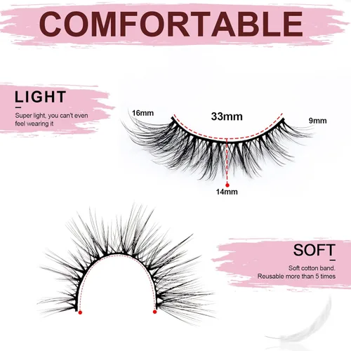 Miniatura 3 de Pestañas postizas de aspecto natural, ojo de gato, 3D, paquete de 14 pares de pestañas postizas hechas a mano, reutilizables, cortas, 0.630 in
