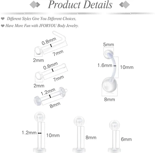 Miniatura 3 de JFORYOU Anillo de nariz acrílico transparente de 0.71 a 0.78 onzas (0.63-0.71 oz), joyería para el cuerpo para hombres y mujeres