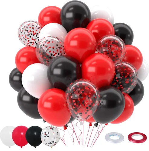 Miniatura 23 de Patimate Juego de globos de confeti negro y dorado, kit de 50 piezas de globos de látex de confeti metálico dorado negro y blanco de 12 pulgadas