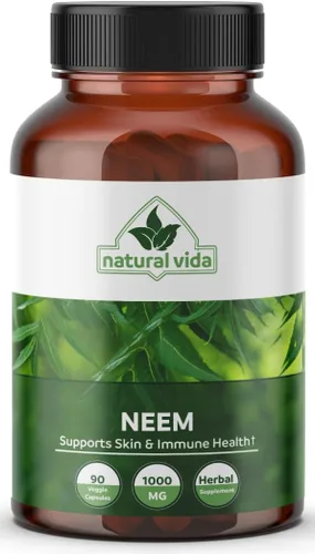 Suplemento herbario Neem 1000mg - 90 cápsulas - Apoya la piel, la salud inmunológica y hepática, desintoxicación, cápsulas veganas, sin gluten (1)