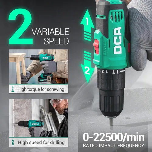 Miniatura 3 de DCA Juego de taladro percutor inalámbrico de 20 V, par de torsión de 354 pulgadas-libras, portabrocas sin llave de 1/2 pulgada, 22500 RPM, 2