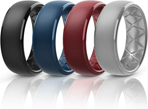 Miniatura 34 de Egnaro Anillos de boda de silicona para hombre: 1/4/6/7 Multipack de anillos de boda de goma con arco interior Diseño ergonómico transpirable
