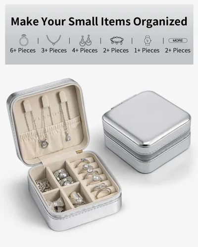 Miniatura 13 de Vlando Regalos de boda – Organizador de viaje de joyería pequeña de piel sintética, estuche de viaje para anillo, mini joyero para aretes, collar