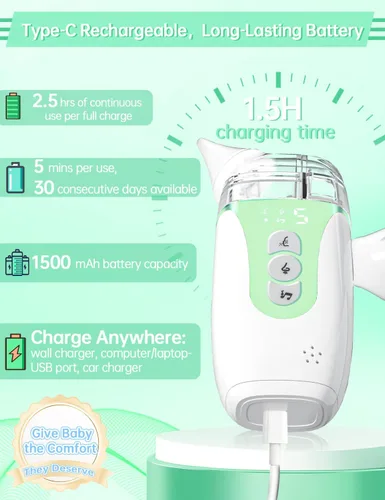 Miniatura 9 de Aspirador nasal para bebé, succión eléctrica inteligente 2 en 1, actualizado 2026 con protección antirretorno de IA, succión de grado hospitalario