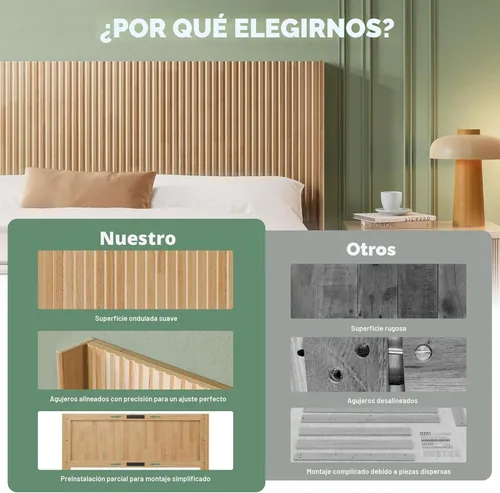 Miniatura 6 de Huatean Home Cabecero de Madera Tamaño Queen, 64.6" de Ancho Cabecero de Madera Queen Solamente, Cabeceros Modernos de Granja, Panel Acanalado