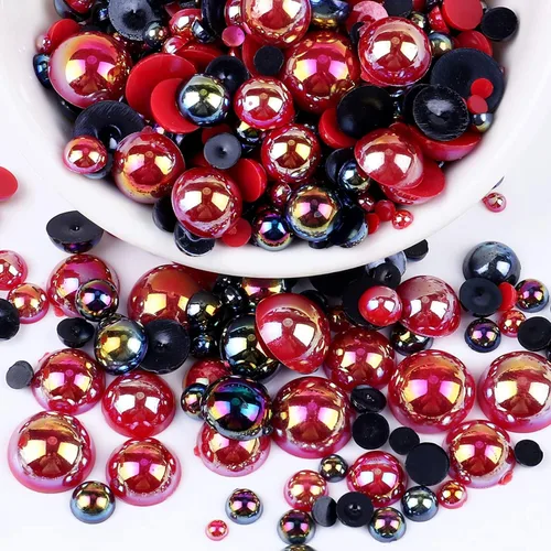 Miniatura 9 de Perlas con parte trasera plana para manualidades, 50g Mezcla Azul Rosa Blanco Medias perlas para manualidades, Tamaño mixto 3/4/5/6/8/10mm Perlas