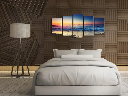Miniatura 2 de Pyradecor paisaje de mar moderno en 5 paneles HD, impresiones en lienzo, foto del mar y la playa de gran tamaño, obra de arte en lienzo de pared