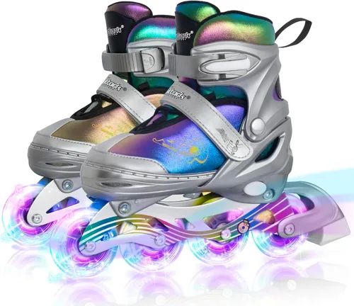 Miniatura 10 de Nattork Patines en línea ajustables para niños y adolescentes con ruedas iluminadas, color degradado, deslizamiento suave Negro