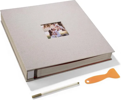 Miniatura 38 de HoneyTolly Álbum de fotos autoadhesivo para fotos de 4 x 6 imágenes, cubierta magnética de lino, 15 hojas/30 páginas en blanco para bodas Beige claro