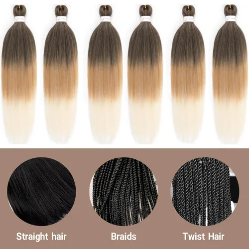 Miniatura 6 de Cabello trenzado preestirado, cabello trenzado degradado de 24 pulgadas, 6 paquetes de ajuste de agua caliente, cabello sintético Yaki profesional